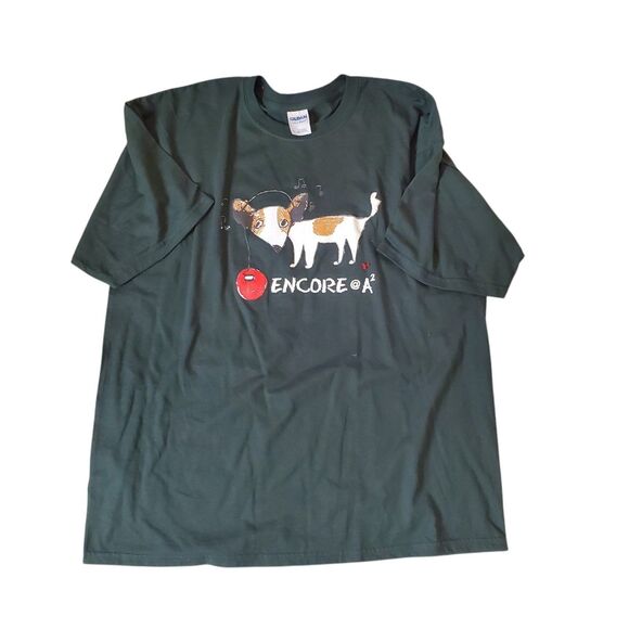 Vintage Unisex Graphic Cotton T-shirt Double Stitch Dog Music Green Sz XL NEW - Picture 1 of 3